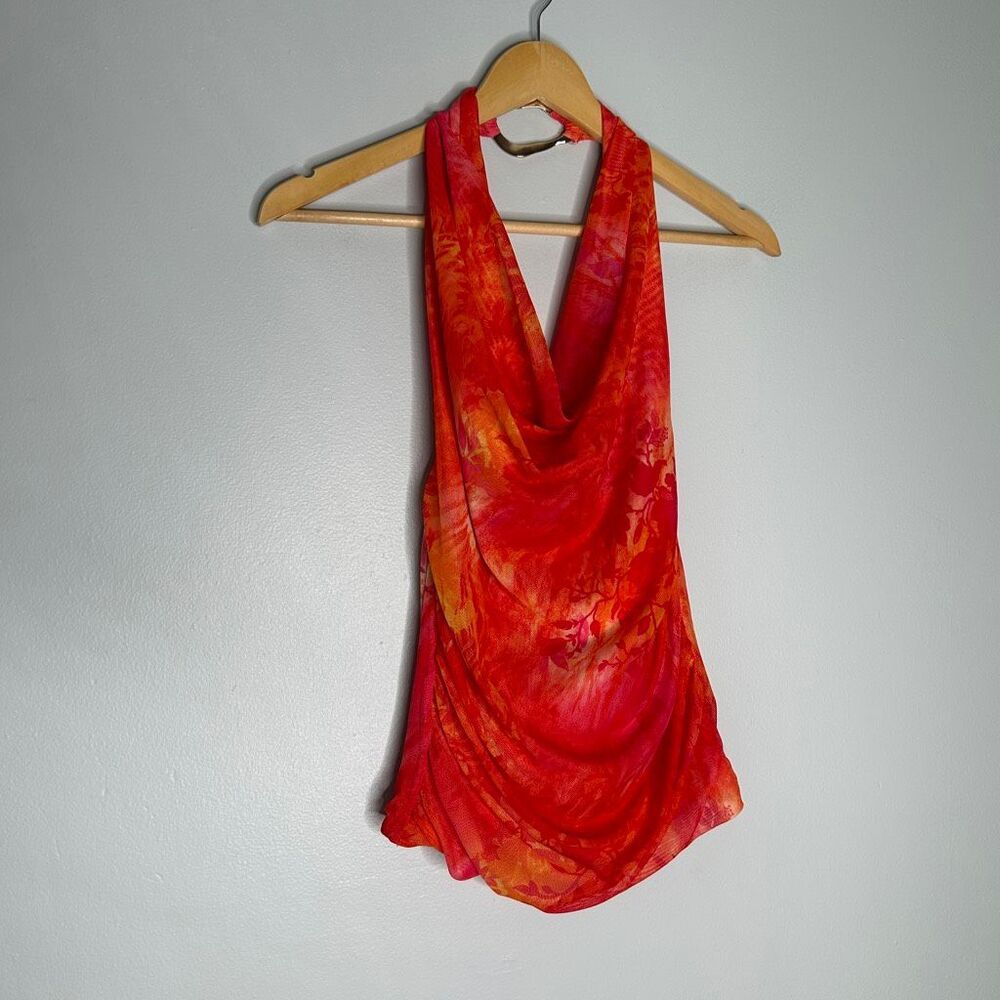 Outcast Tropicana Mesh Halter Top - Red/Orange Floral